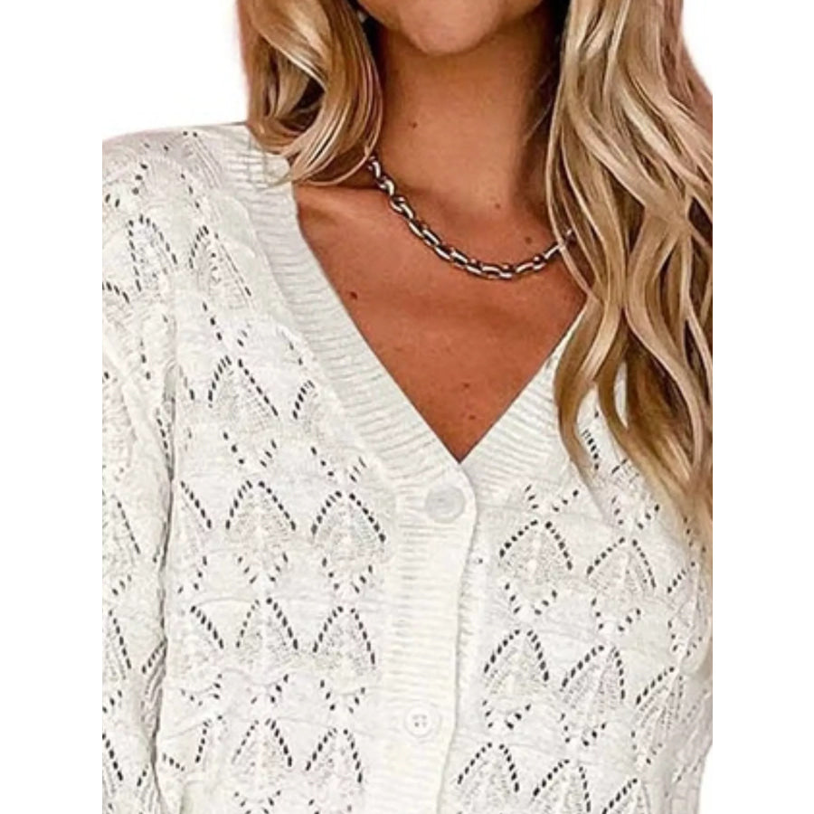 Chic V-Neck Openwork Button-Down Knit Cardigan Apparel and Accessories