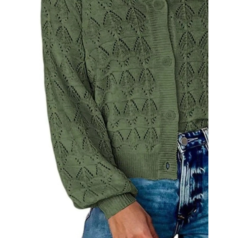 Chic V-Neck Openwork Button-Down Knit Cardigan Apparel and Accessories