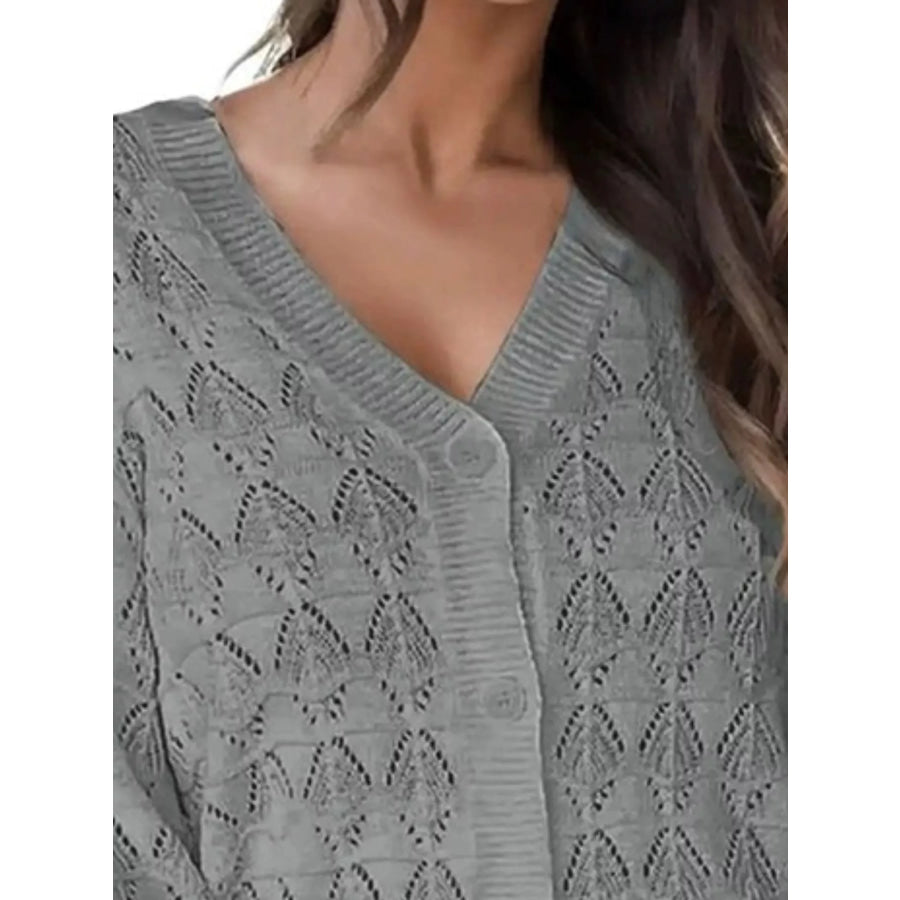 Chic V-Neck Openwork Button-Down Knit Cardigan Apparel and Accessories