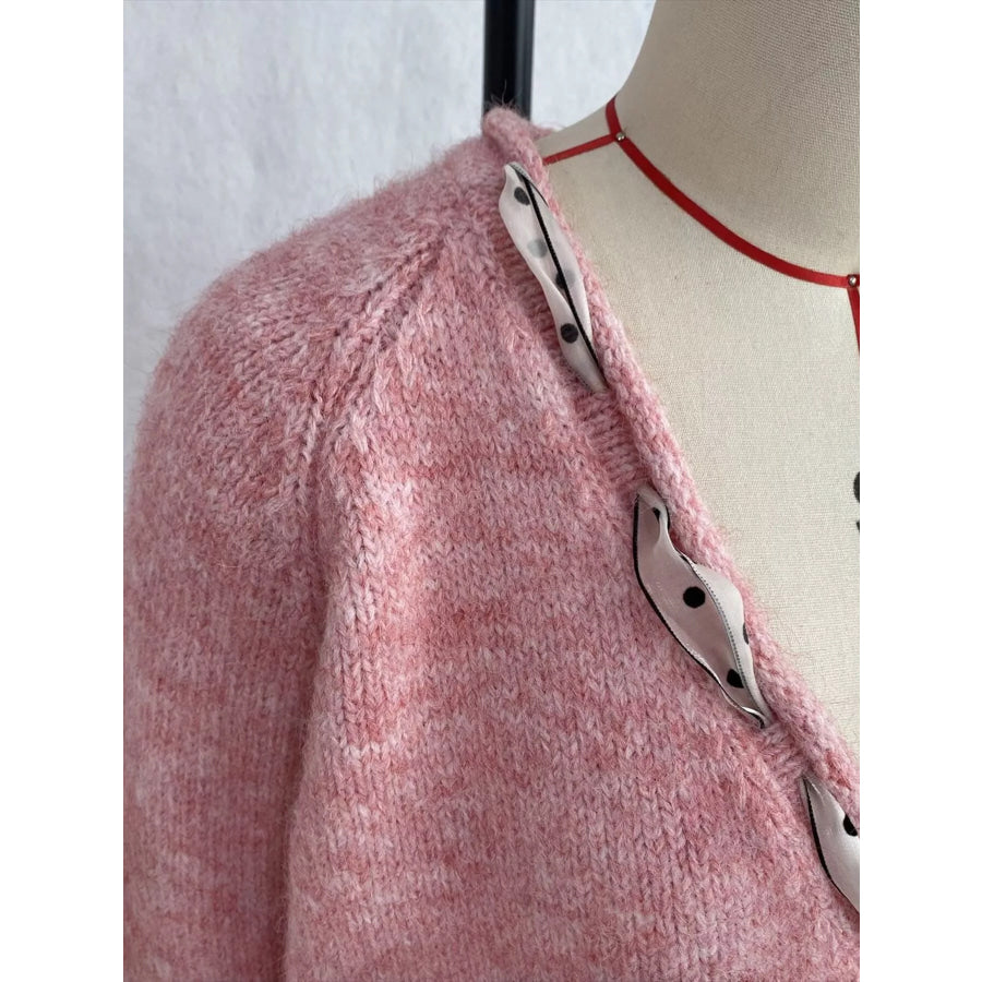 Chic V-Neck Sweater with Polka Dot Ribbon Tie Apparel and Accessories
