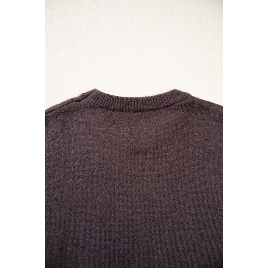 Chicory Coffee Cozy Floral Print Round Neck Dropped Shoulder Casual Sweater Sweaters & Cardigans/Sweaters