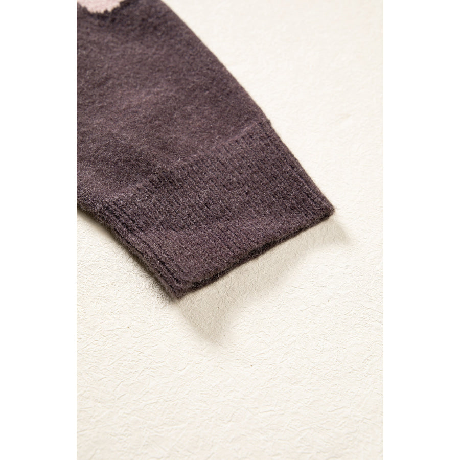 Chicory Coffee Cozy Floral Print Round Neck Dropped Shoulder Casual Sweater Sweaters & Cardigans/Sweaters