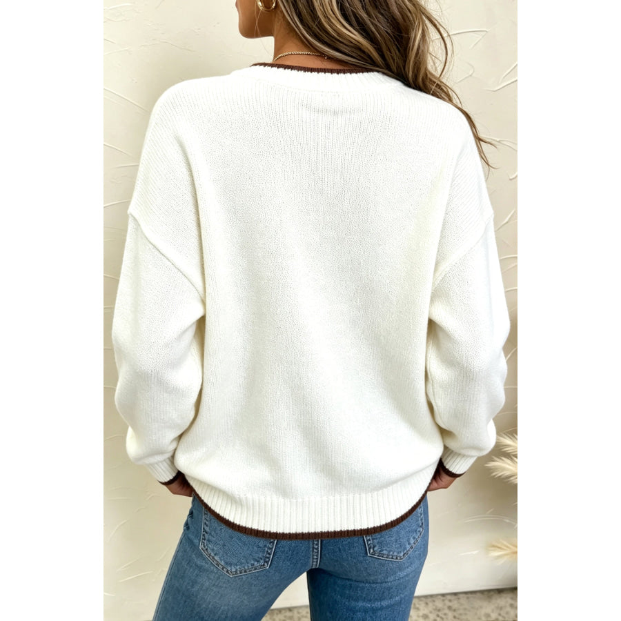 Chicory Coffee Fall Pumpkin Pattern Casual Pullover Sweater / S Sweaters & Cardigans/Sweaters