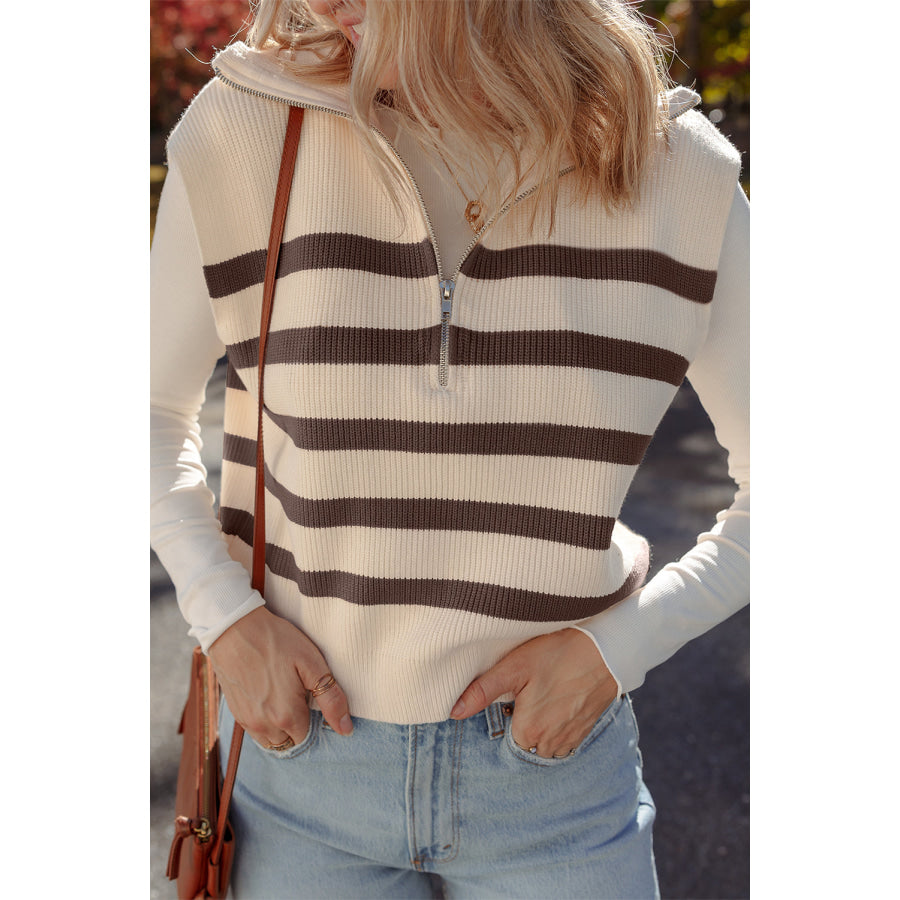 Chicory Coffee Ribbed Half Zip Collared Sweater Vest Chicory Coffee / S / 52% Viscose + 26% Polyester + 22% Polyamide Sweaters &