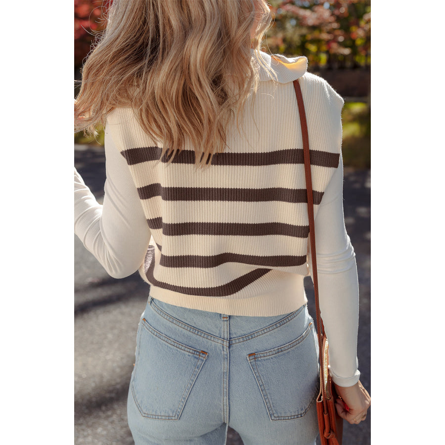 Chicory Coffee Ribbed Half Zip Collared Sweater Vest Sweaters & Cardigans/Sweater Vests