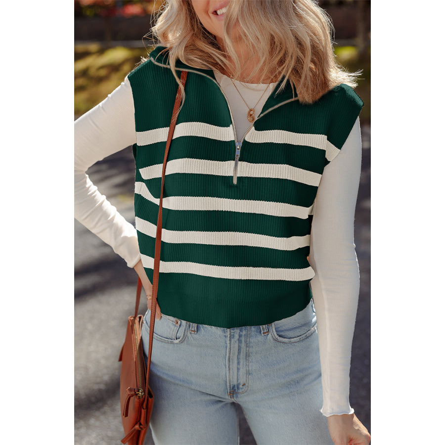 Chicory Coffee Ribbed Half Zip Collared Sweater Vest Sweaters & Cardigans/Sweater Vests