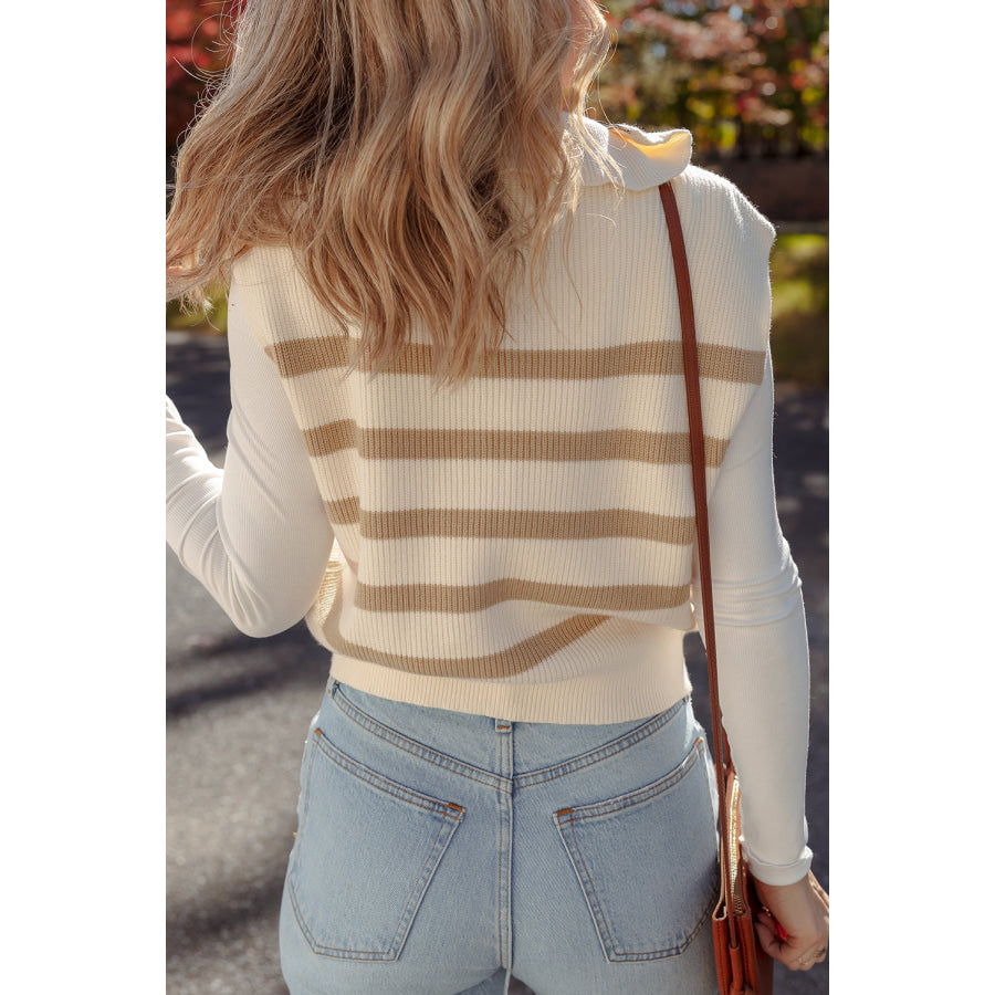 Chicory Coffee Ribbed Half Zip Collared Sweater Vest Sweaters & Cardigans/Sweater Vests