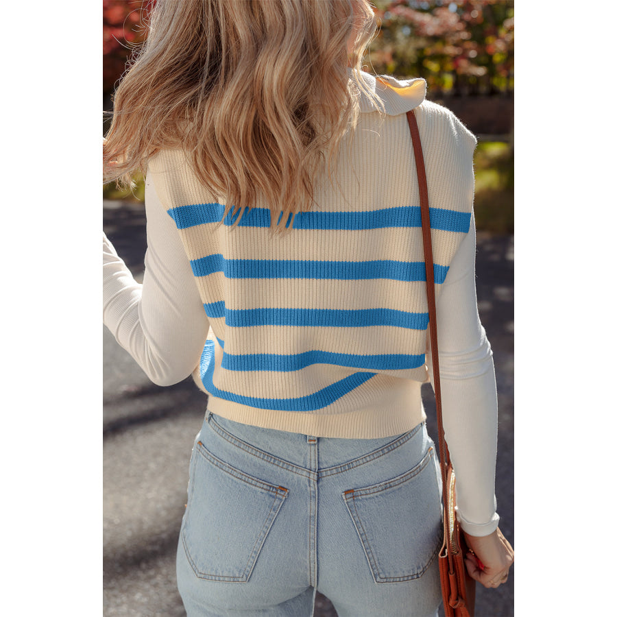 Chicory Coffee Ribbed Half Zip Collared Sweater Vest Sweaters & Cardigans/Sweater Vests