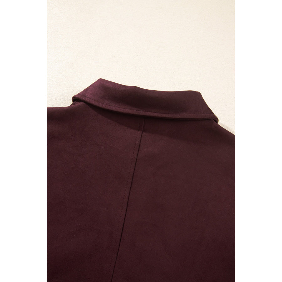 Chicory Coffee Solid Zip-up Metal Placket Collar Long Sleeve Jacket Outerwear/Jackets