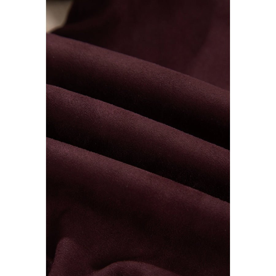 Chicory Coffee Solid Zip-up Metal Placket Collar Long Sleeve Jacket Outerwear/Jackets