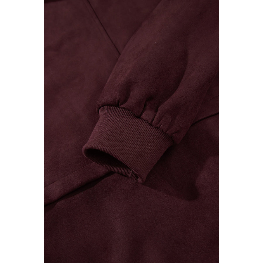 Chicory Coffee Solid Zip-up Metal Placket Collar Long Sleeve Jacket Outerwear/Jackets
