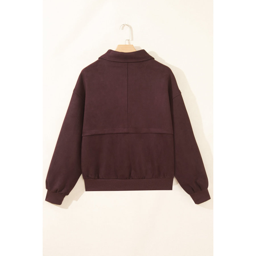 Chicory Coffee Solid Zip-up Metal Placket Collar Long Sleeve Jacket Outerwear/Jackets