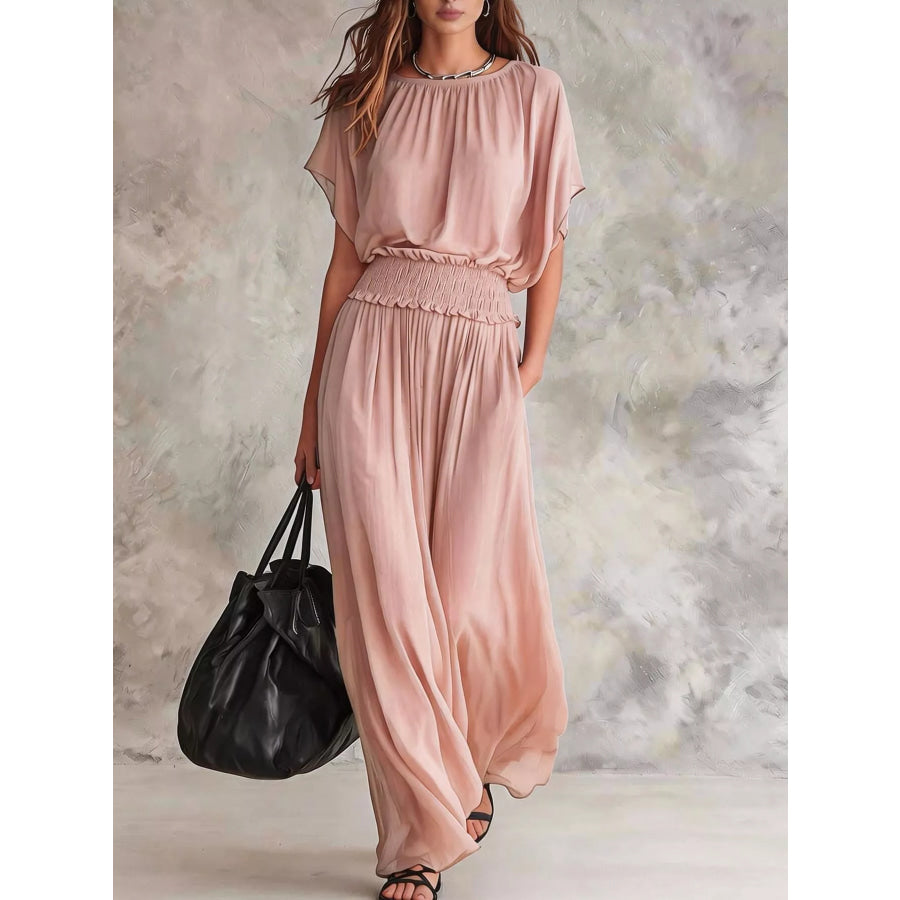 Chiffon Maxi Dress with Smocked Waist Dusty Pink / S Apparel and Accessories