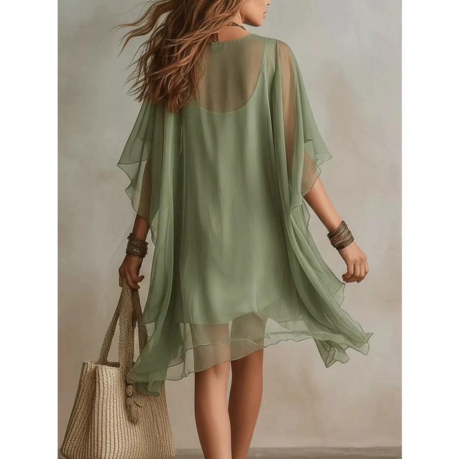 Chiffon V-Neck Flowy Mini Dress Apparel and Accessories