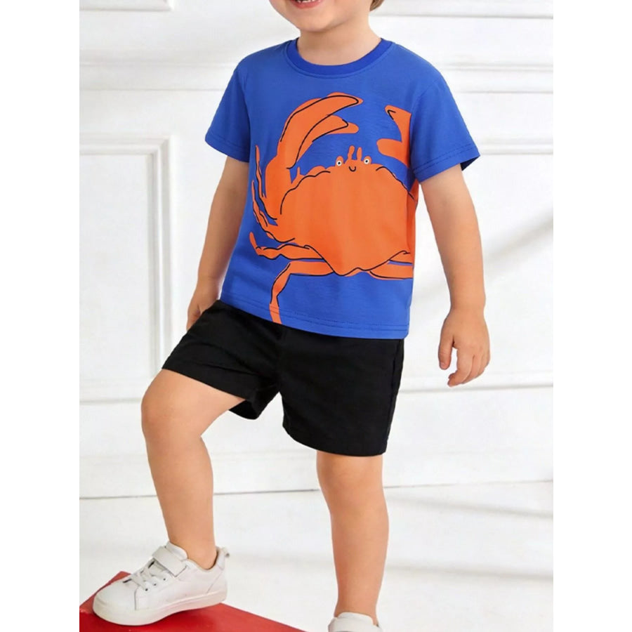 Children’ Crab Graphic Crew Neck T-Shirt Royal Blue / 2Y Apparel and Accessories