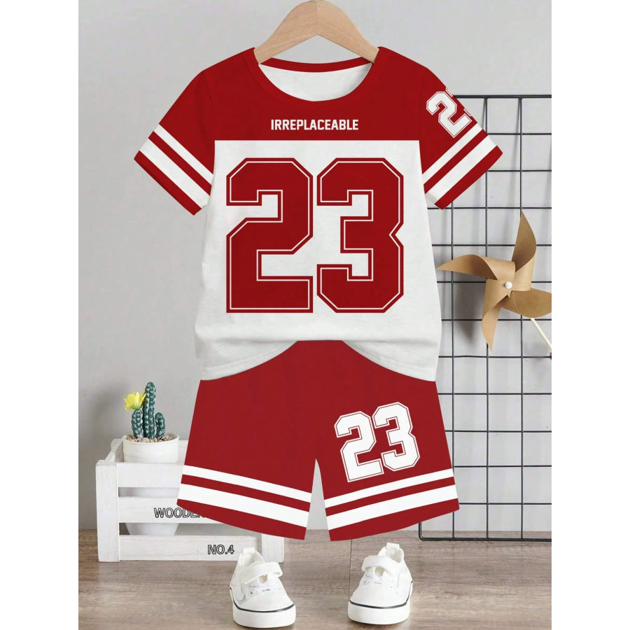 Children’s 23 Number Graphic Tee and Shorts Set Deep Red / 8Y Apparel Accessories