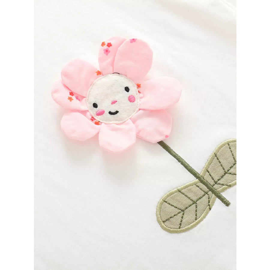 Children’s 3D Flower Applique Ruffle Sleeve Top & Striped Pants Set Apparel and Accessories