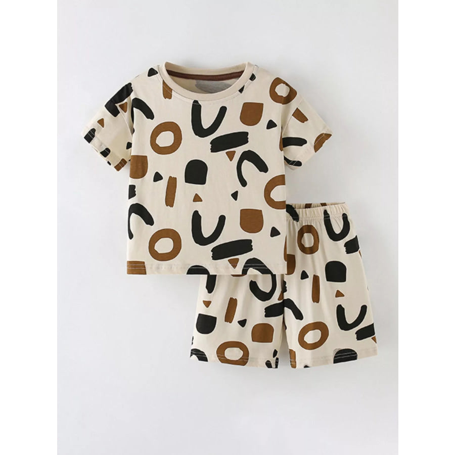Children’s Abstract Print Casual Tee and Shorts Set Khaki / 5Y Apparel and Accessories