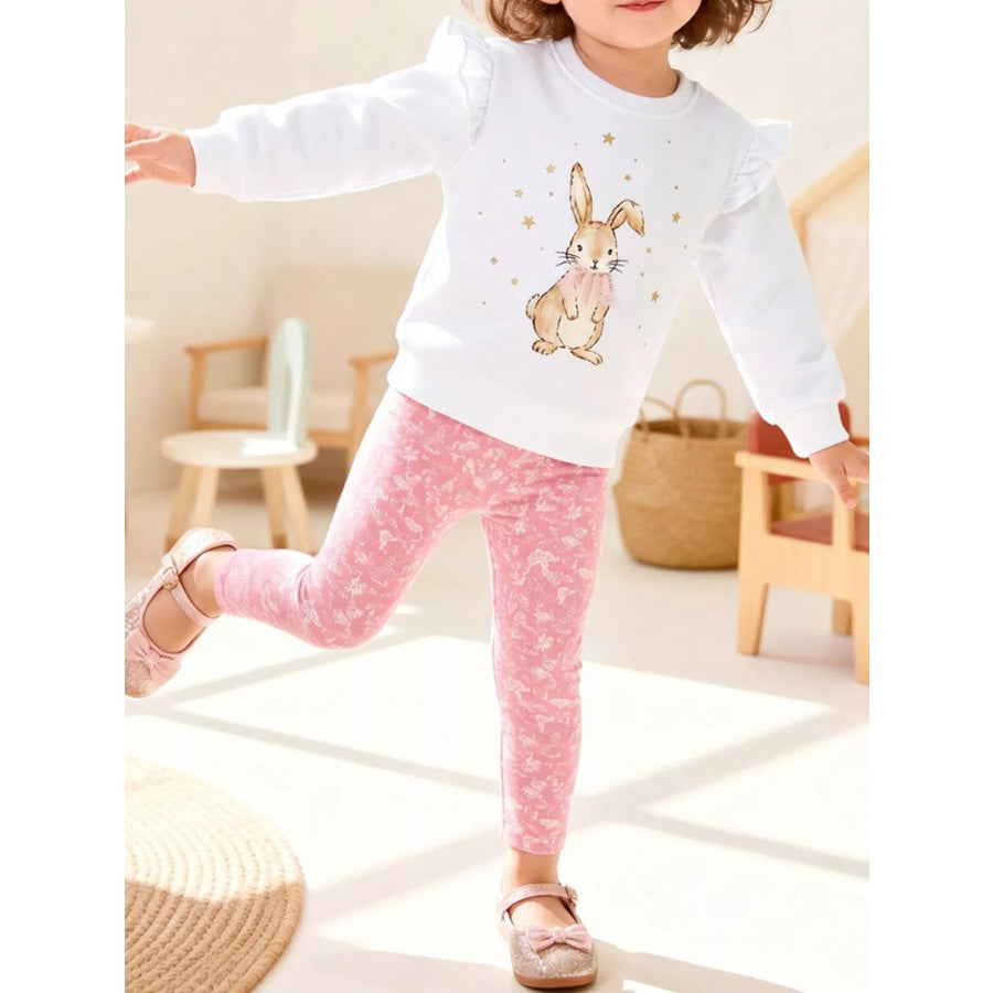 Children’s Adorable Bunny Graphic Sweatshirt and Leggings Set White / 2Y Apparel and Accessories