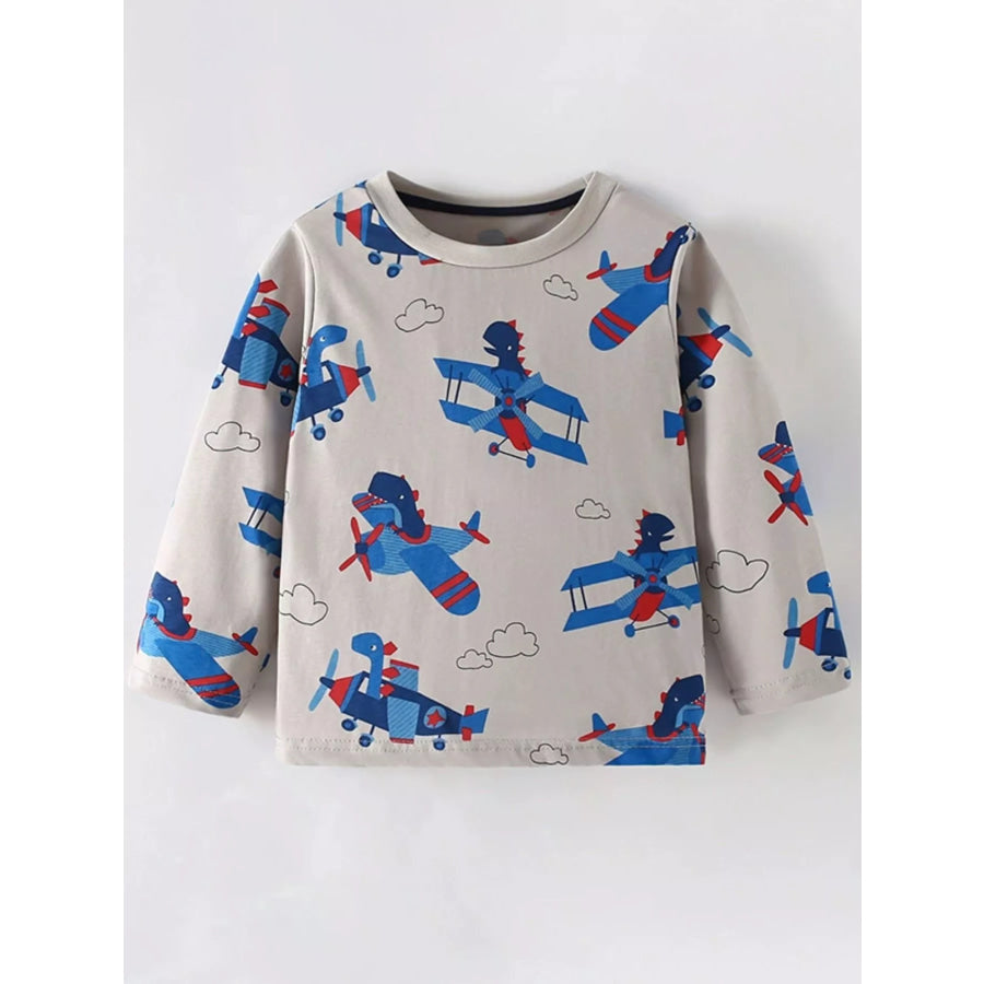 Children’s Airplane Print Long Sleeve T-Shirt Gray / 2T Apparel and Accessories