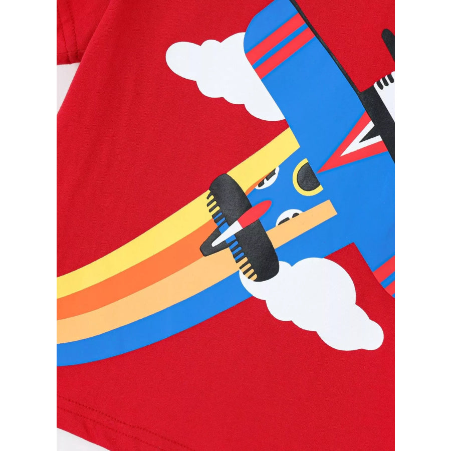 Children’s Airplane Round Neck T-Shirt and Shorts Set Apparel and Accessories