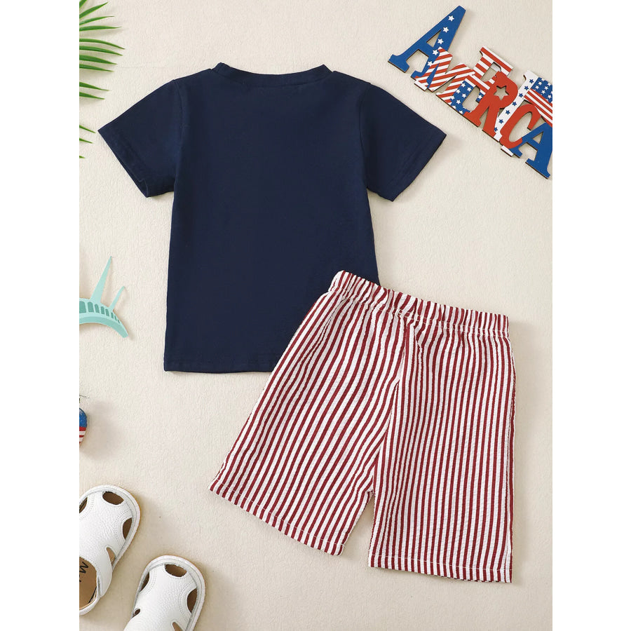 Children’s American Flag Pocket T-Shirt and Striped Shorts Set Apparel and Accessories