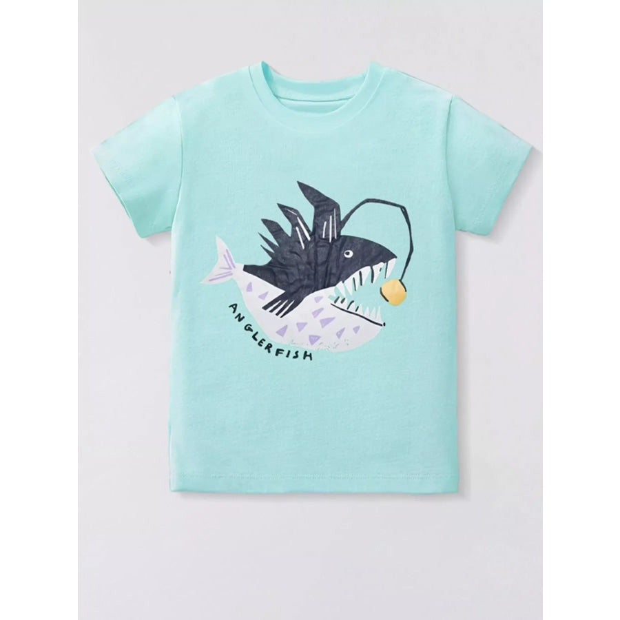 Children’s Anglerfish Graphic Short Sleeve T-Shirt Aqua / 2-3Y Apparel and Accessories