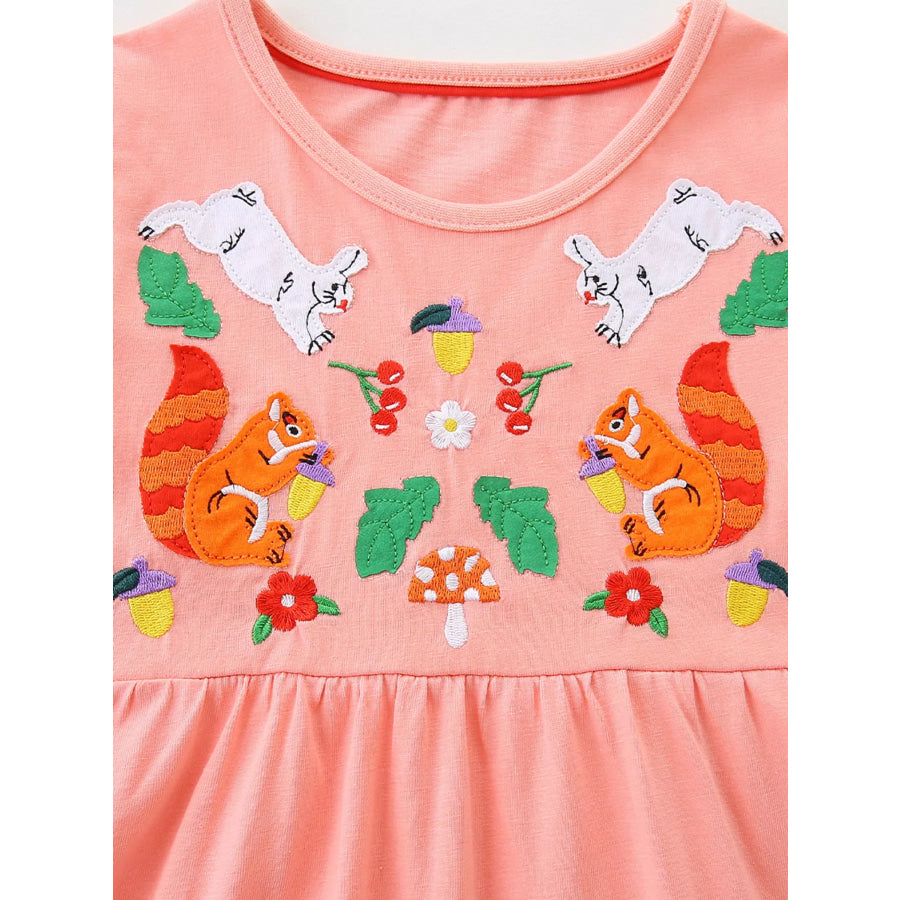 Children’s Animal Embroidered Long Sleeve Dress Apparel and Accessories