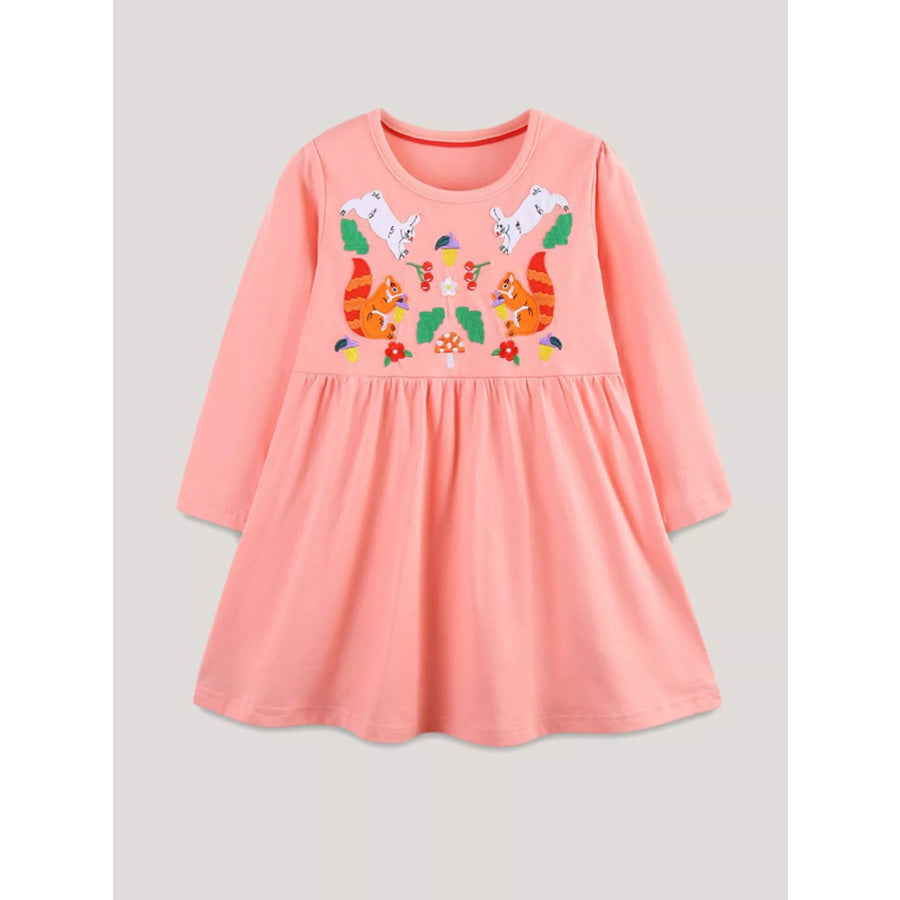 Children’s Animal Embroidered Long Sleeve Dress Apparel and Accessories