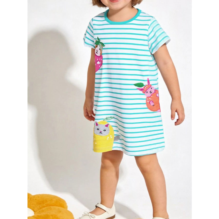 Children’s Animal Embroidered Striped Casual Dress Apparel and Accessories