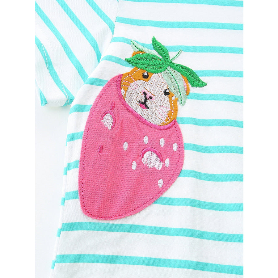 Children’s Animal Embroidered Striped Casual Dress Apparel and Accessories