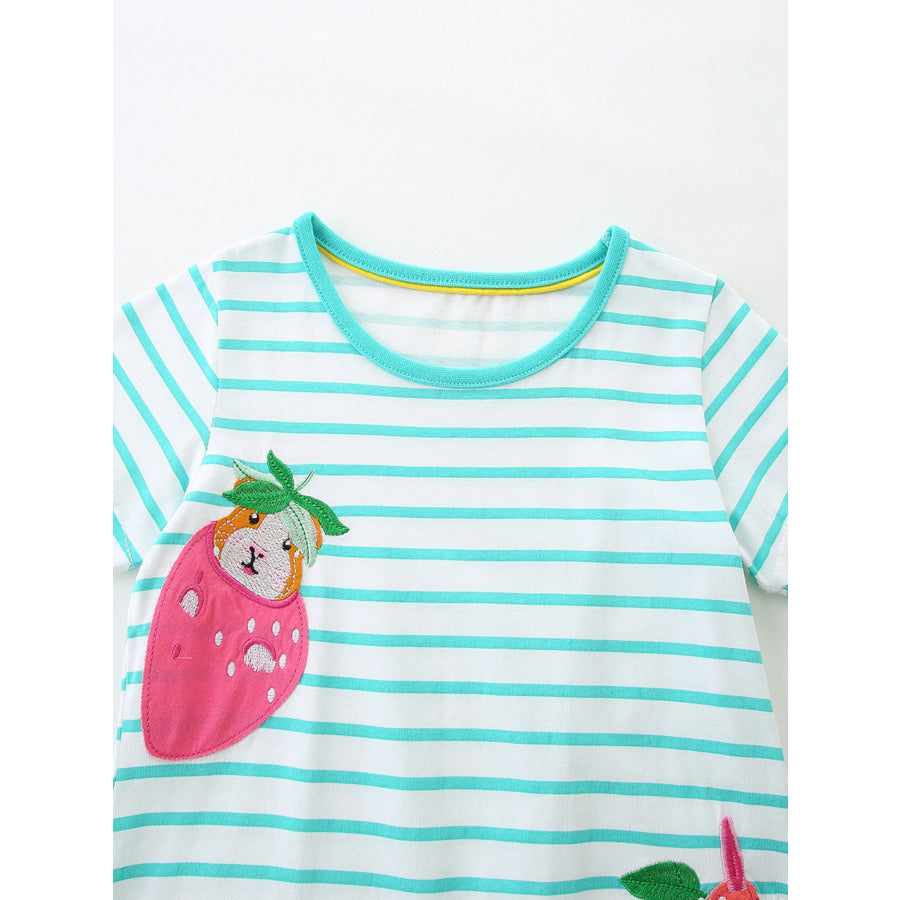 Children’s Animal Embroidered Striped Casual Dress Apparel and Accessories