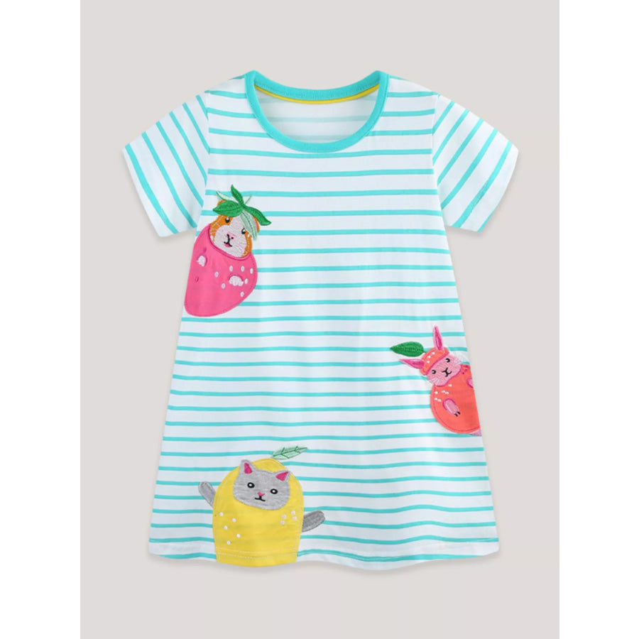 Children’s Animal Embroidered Striped Casual Dress Apparel and Accessories