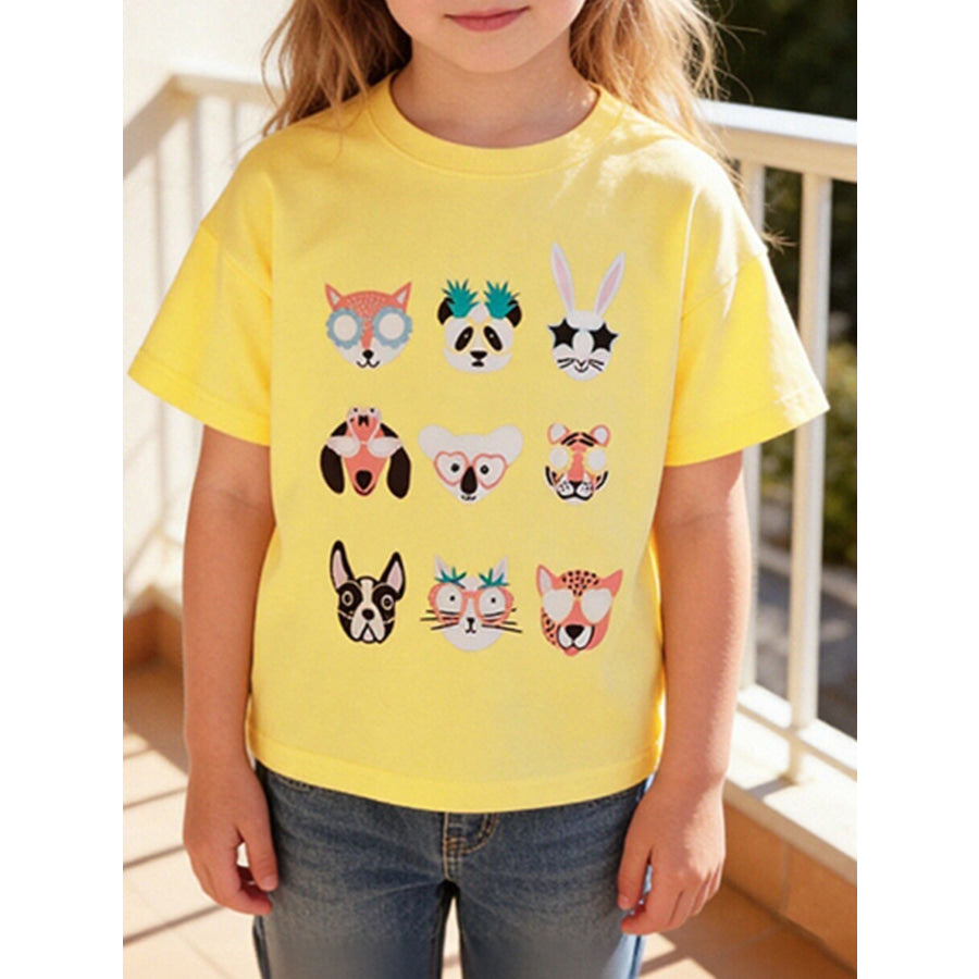 Children’s Animal Faces Graphic Short Sleeve T-Shirt Yellow / 2-3Y Apparel and Accessories