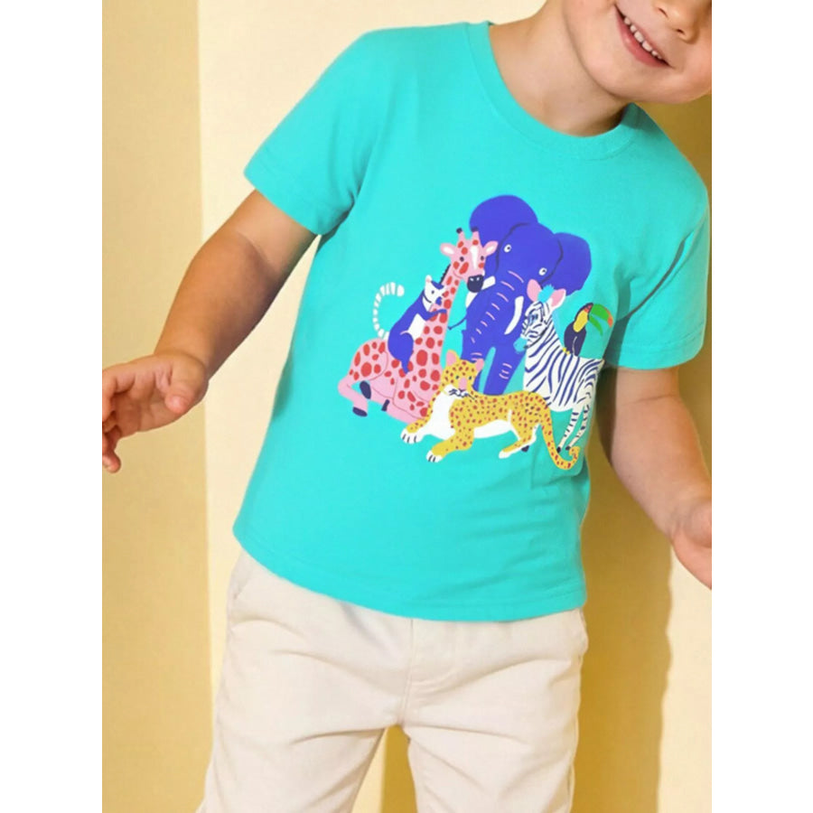 Children’s Animal Graphic Crew Neck T-Shirt Aqua / 2Y Apparel and Accessories
