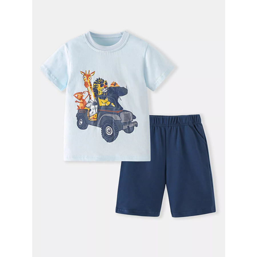 Children’s Animal Graphic Tee and Shorts Set Mint Blue / 2-3Y Apparel and Accessories
