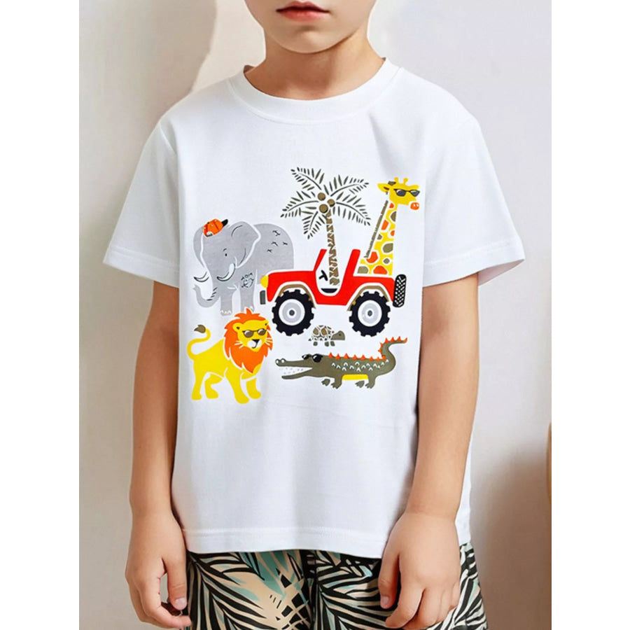 Children’s Animal Graphic Tee and Shorts Set White / 2Y Apparel and Accessories