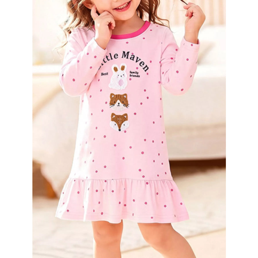 Children’s Animal Long-Sleeve Ruffle Hem Dress Blush Pink / 2Y Apparel and Accessories
