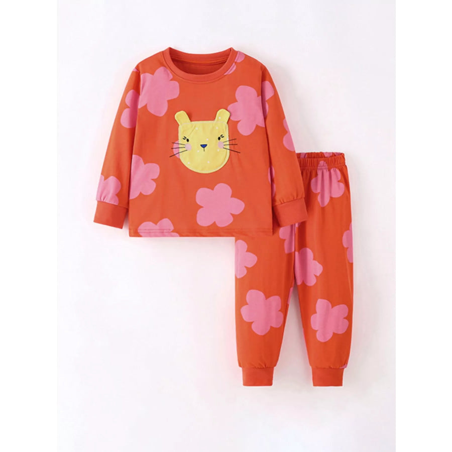 Children’s Animal Long-Sleeve Top and Pants Set Orange-Red / 3T Apparel Accessories