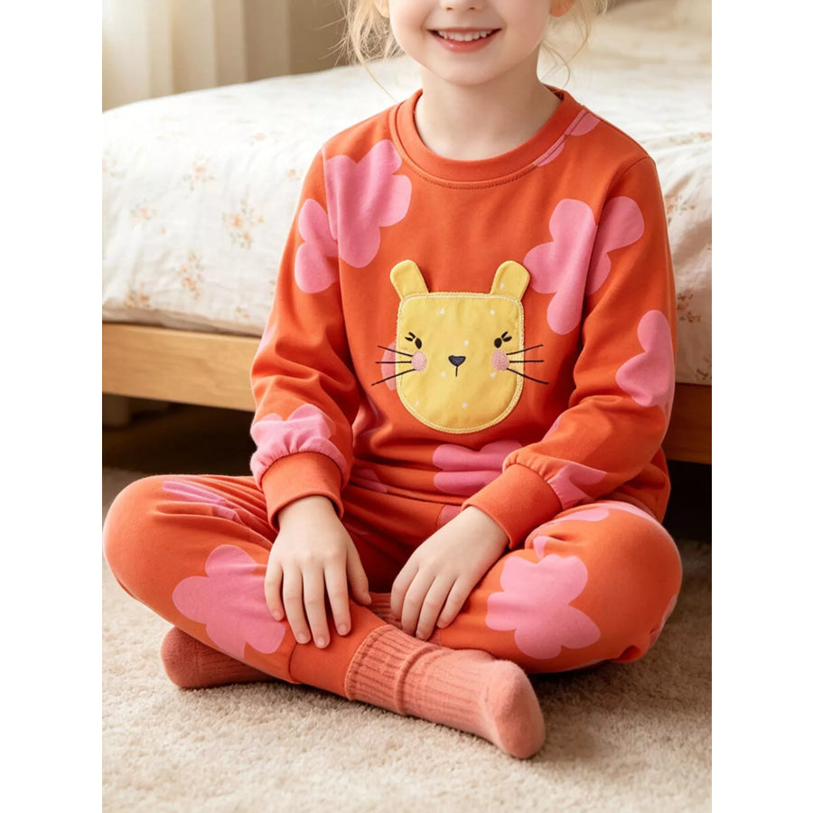 Children’s Animal Long-Sleeve Top and Pants Set Orange-Red / 3T Apparel Accessories