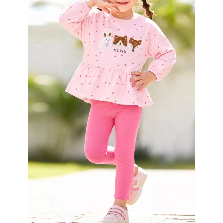 Children’s Animal Peplum Top and Leggings Set Pink / 2Y Apparel and Accessories