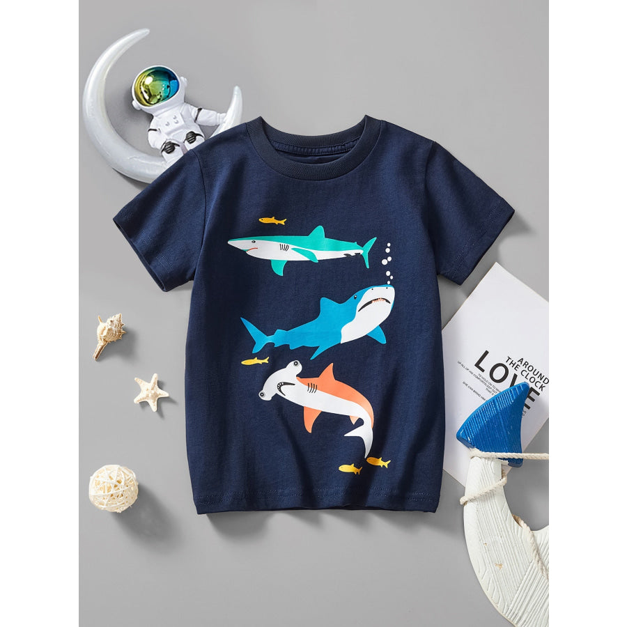 Children’s Animal Print Crew Neck Short Sleeve T-Shirt Dark Navy / 2-3 Apparel and Accessories