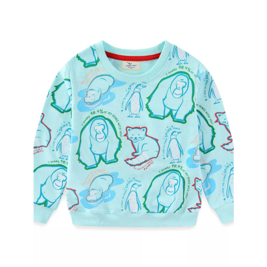 Children’s Animal Print Crew Neck Sweatshirt Mint Blue / 2T Apparel and Accessories
