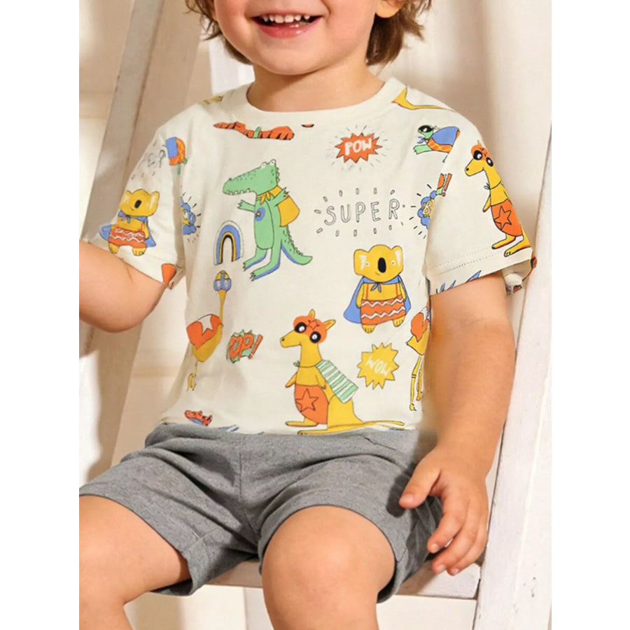 Children’s Animal Print Crew Neck T-Shirt Beige / 2Y Apparel and Accessories