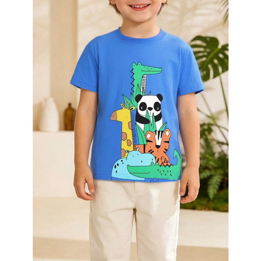 Children’s Animal Print Crew Neck T-Shirt Blue / 2Y Apparel and Accessories