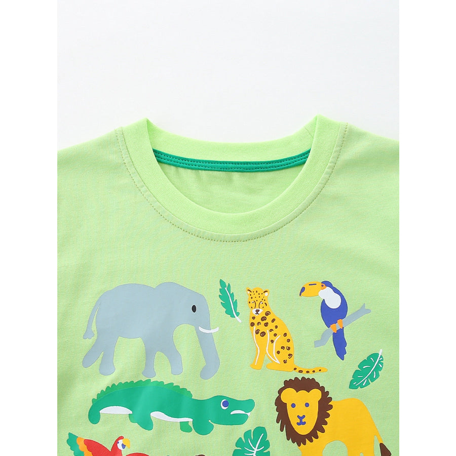 Children’s Animal Print Round Neck T-Shirt Apparel and Accessories