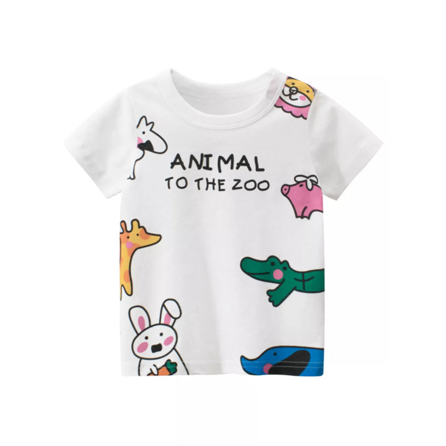 Children’s Animal Print Round Neck T-Shirt White / 2T Apparel and Accessories