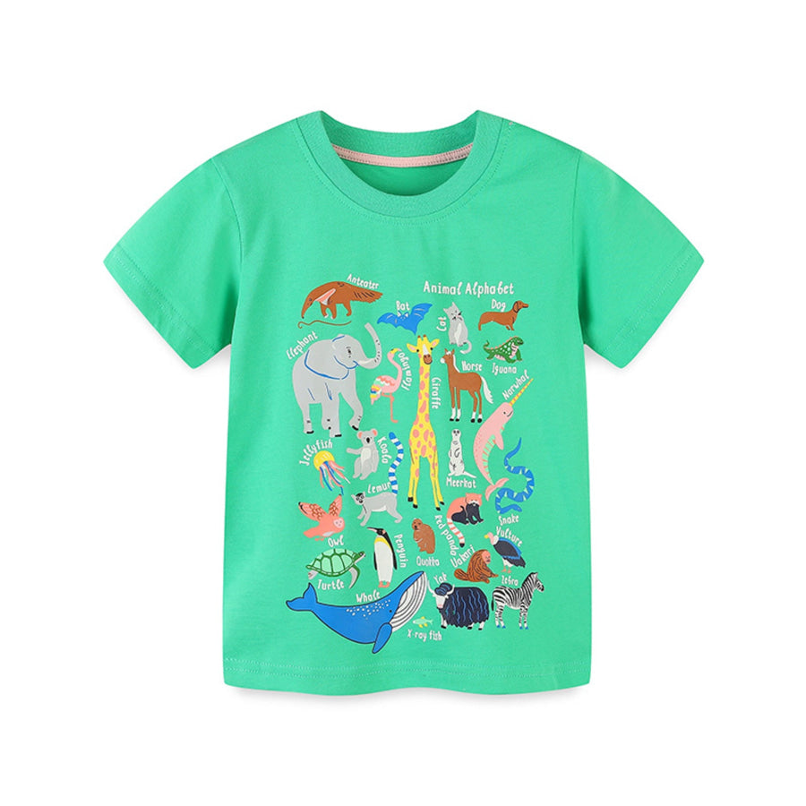 Children’s Animal Print Short Sleeve T-Shirt Neon Green / 2Y Apparel and Accessories