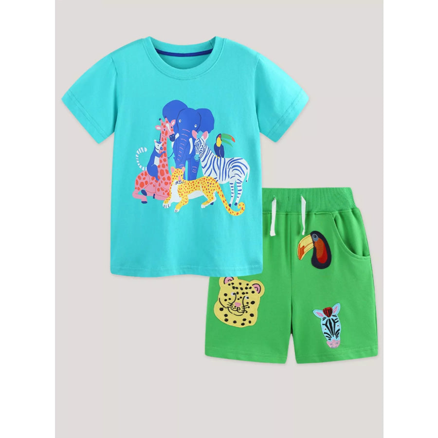 Children’s Animal Print Short Sleeve Tee and Shorts Set Apparel and Accessories