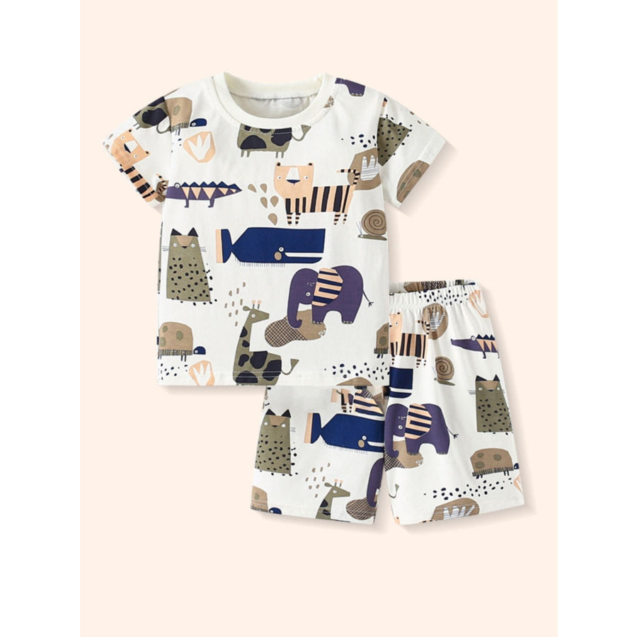 Children’s Animal Print Short Sleeve Tee and Shorts Set Beige / 3Y Apparel and Accessories